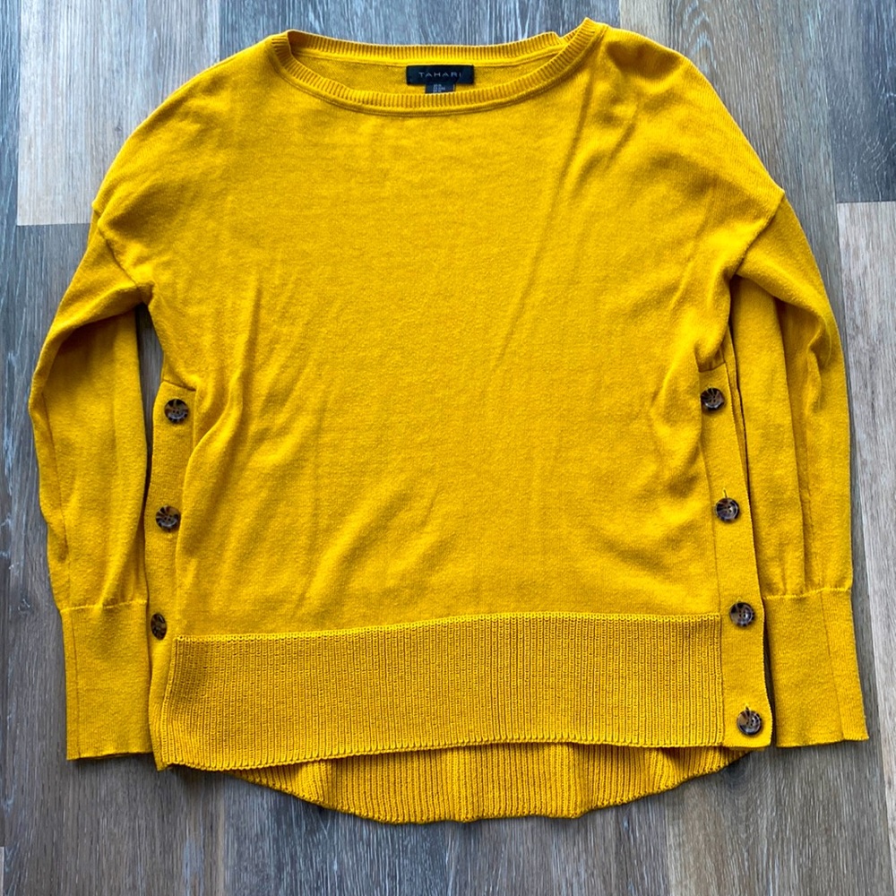 Tahari Mustard Sweater with Button Detailing